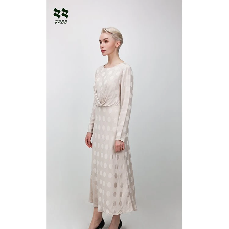 Simple Boat Neck With Full Sleeve Jacquard Long Dress